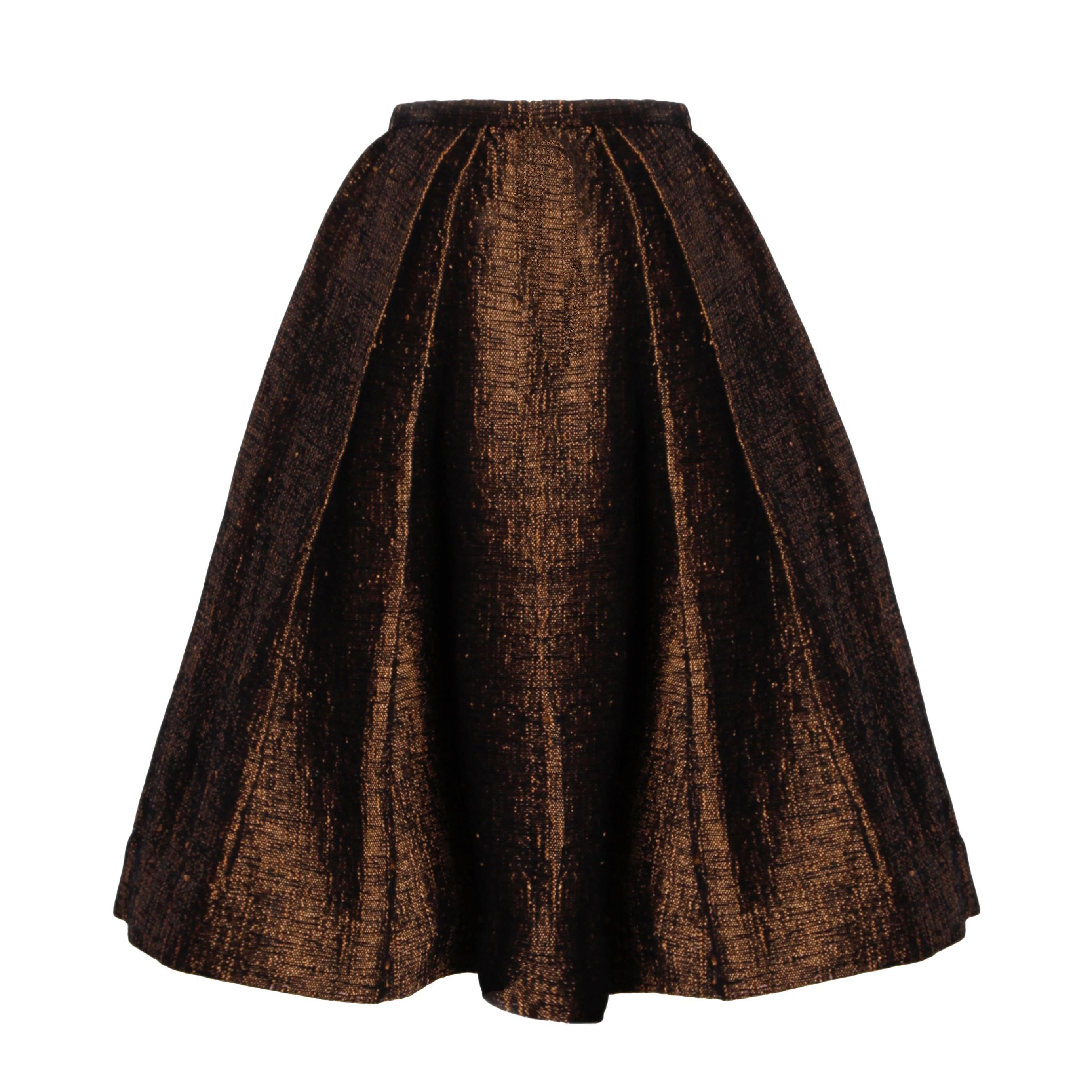 1950s Couture Vintage Silk + Wool Hand Woven Pleated Skirt For Sale