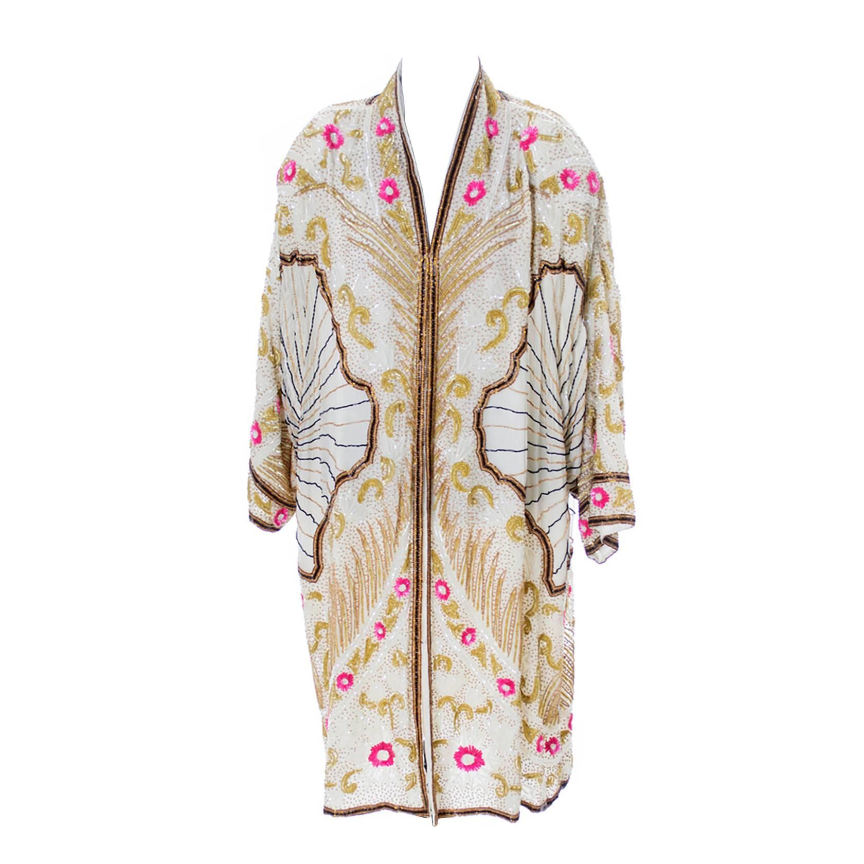 Birjand Gunit Beaded Vintage Evening Coat 1980s Flapper 1920s Style One Size