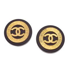 Vintage Chanel Black and Gold CC Clip-On earrings 