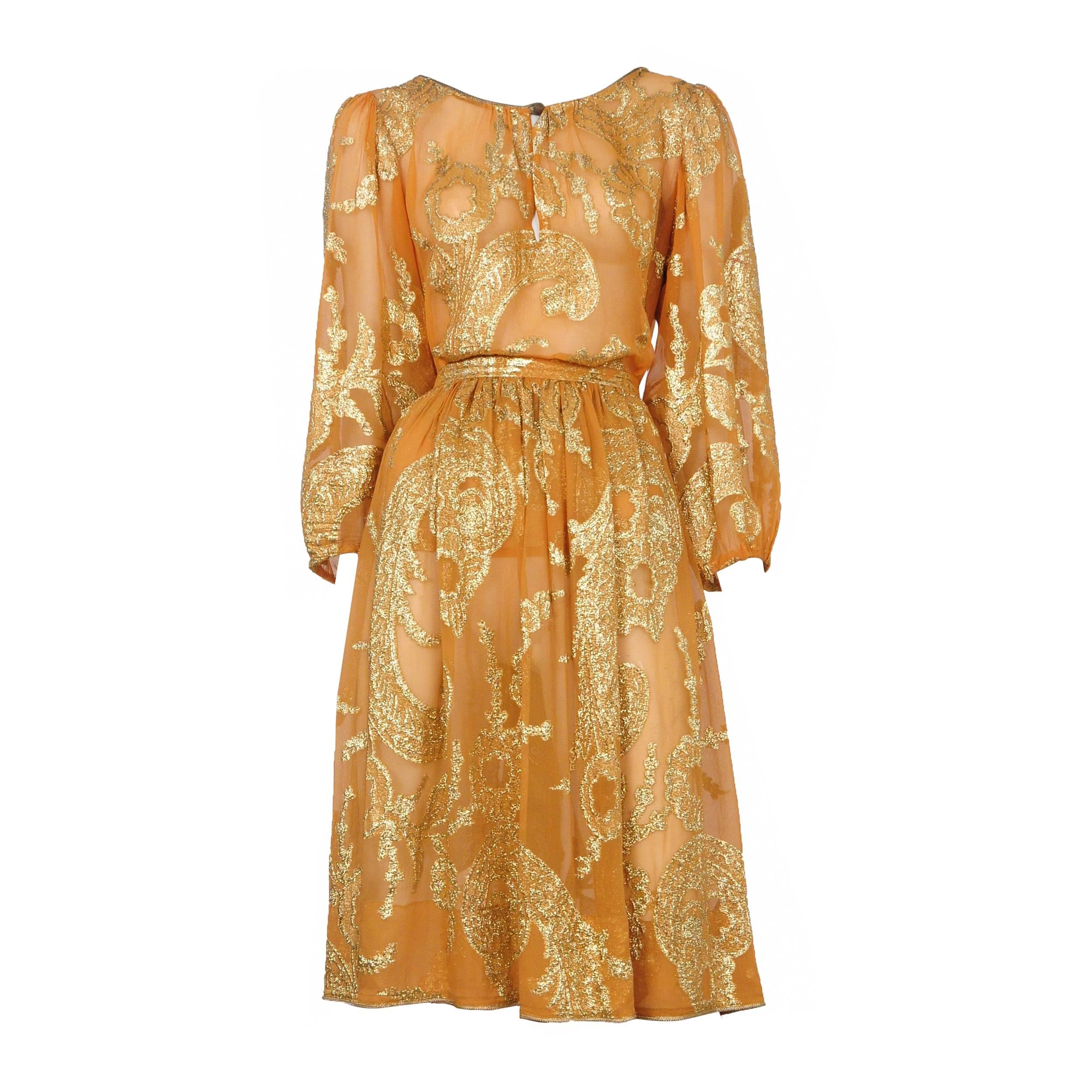 Yves Saint Laurent Tan and Gold Lame Ensemble