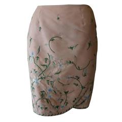, Beautiful 1990s Beaded Raw Silk Embroidered Oscar de la Renta Skirt (4-6)