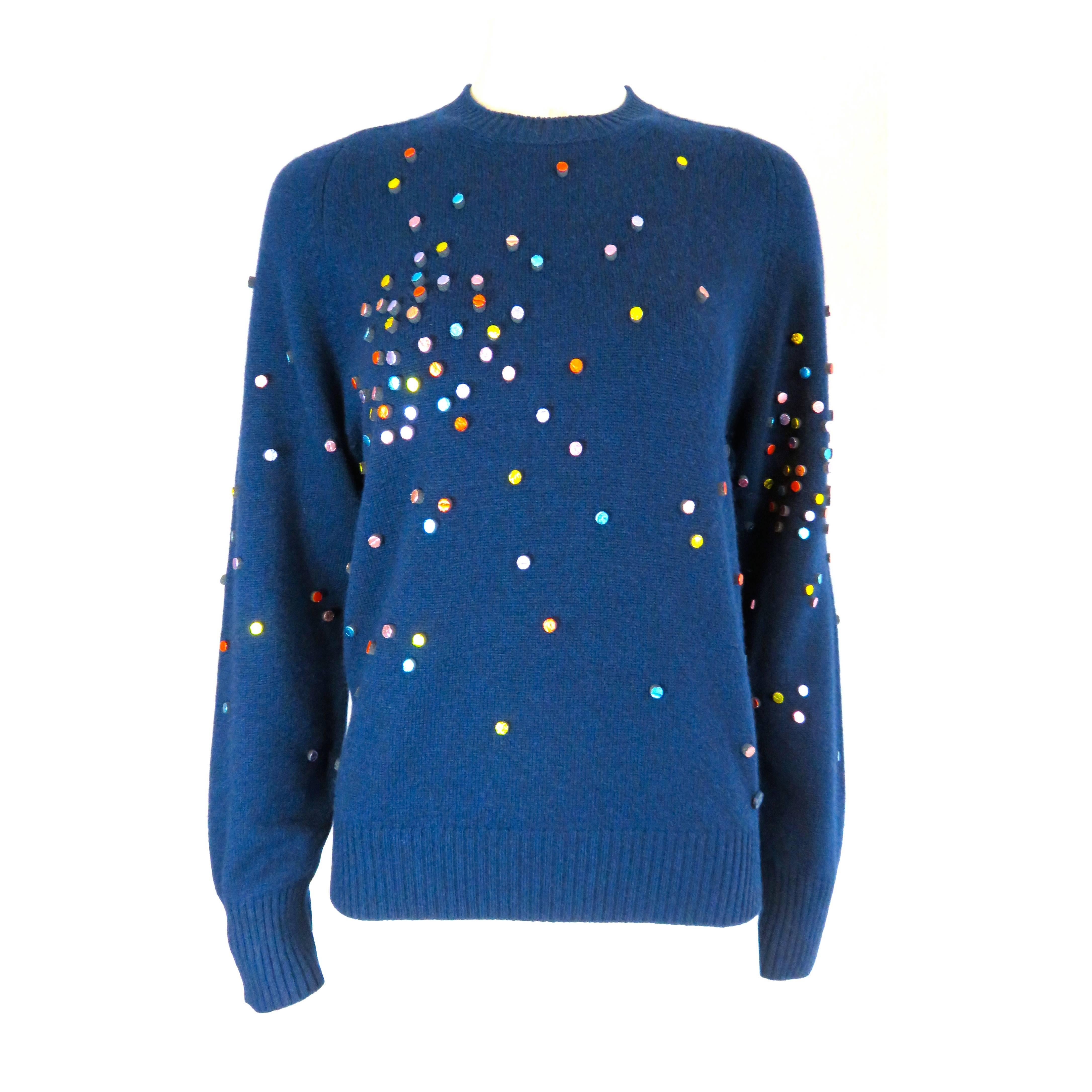 2014 CHANEL PARIS Pure cashmere embellished sweater For Sale
