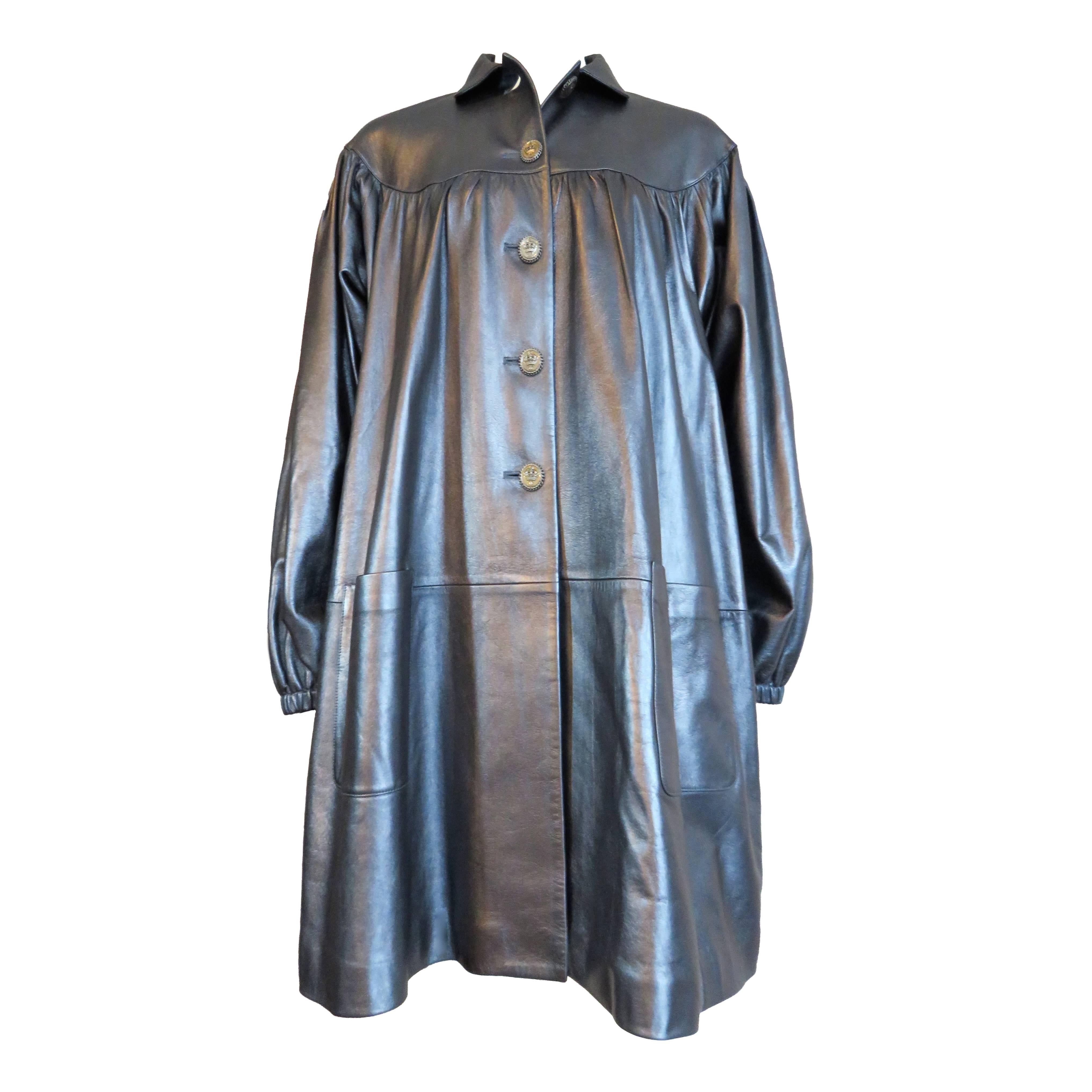 CHANEL PARIS Pewter lambskin leather coat - worn once For Sale