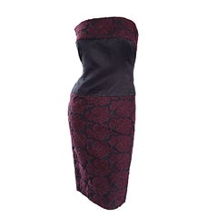 Retro Paola Quadretti Couture 90s Black Burgundy Embroidered Strapless Dress