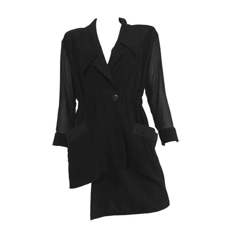 Chanel 1980s black asymmetrical jacket size 6. at 1stdibs