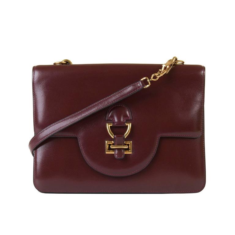 Pristine Vintage Hermes 'Sandrine' Burgundy Box Leather Handbag at 1stDibs