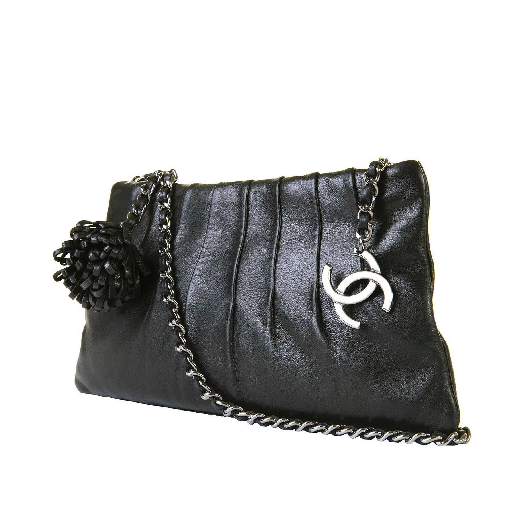 TRES CHIC Chanel Black Shoulder/ Clutch Bag with Silver Palladium Hardware