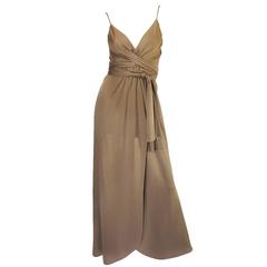 1970s Stephen Burrows Slinky Taupe Jersey Wrap Dress