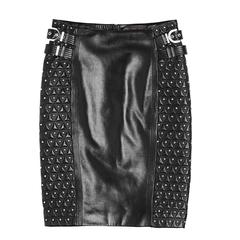 New VERSACE Studded Black Leather Moto Pencil Skirt 11