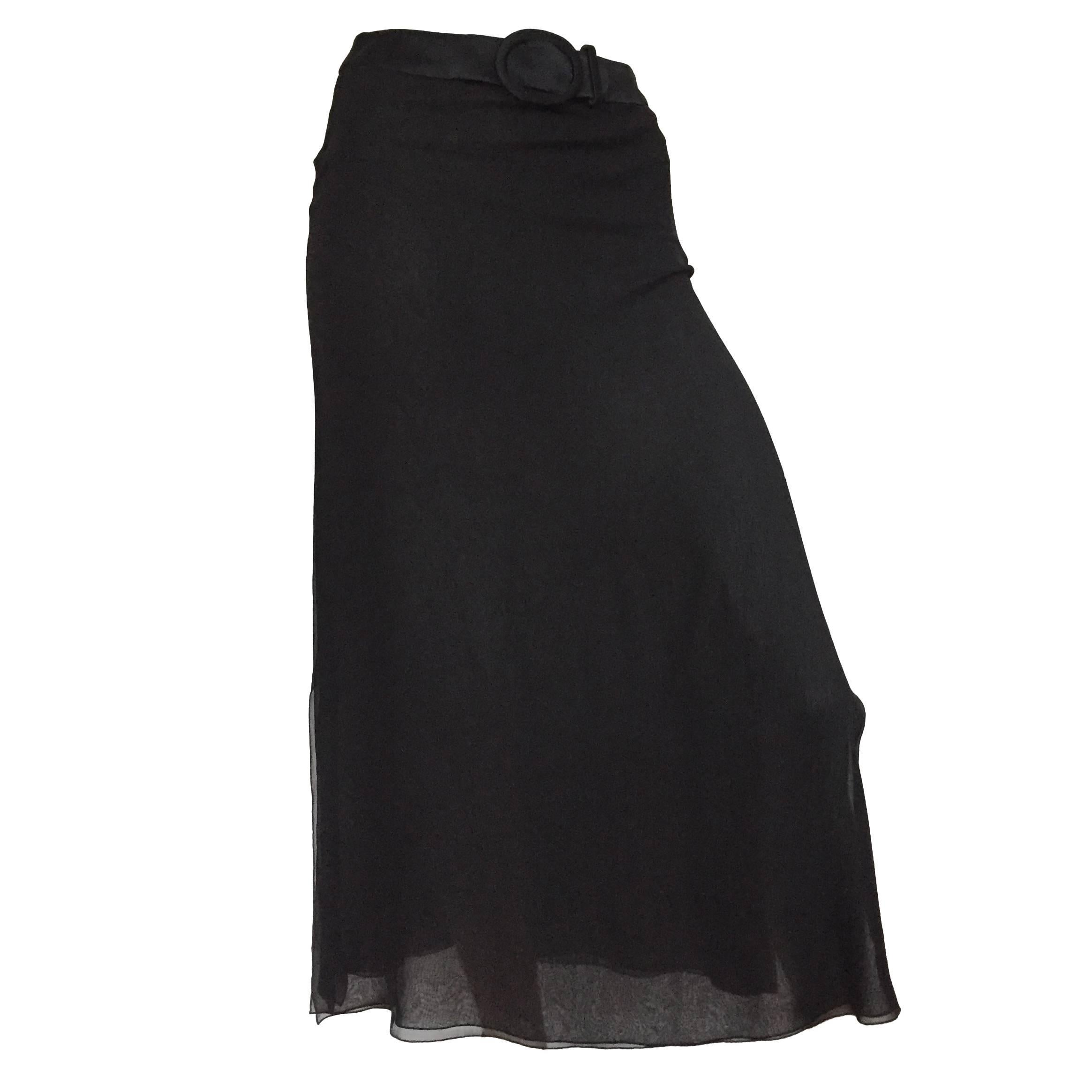 Valentino 1980s Black Silk Long Skirt Size 6.