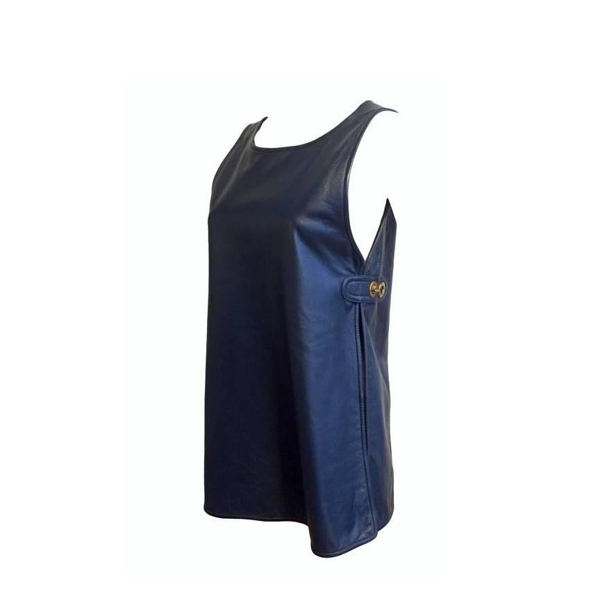 Important Bonnie Cashin for Sills Mod Navy Leather Tunic 1960s For Sale