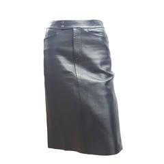 2000s Iconic Gucci black leather skirt by Tom Ford