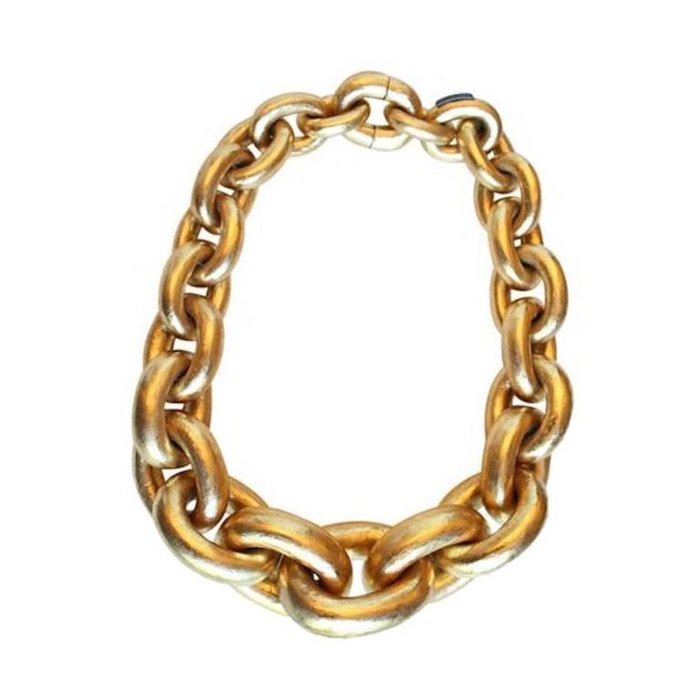 Monies Gold Foil Acacia Wood Link Necklace at 1stDibs