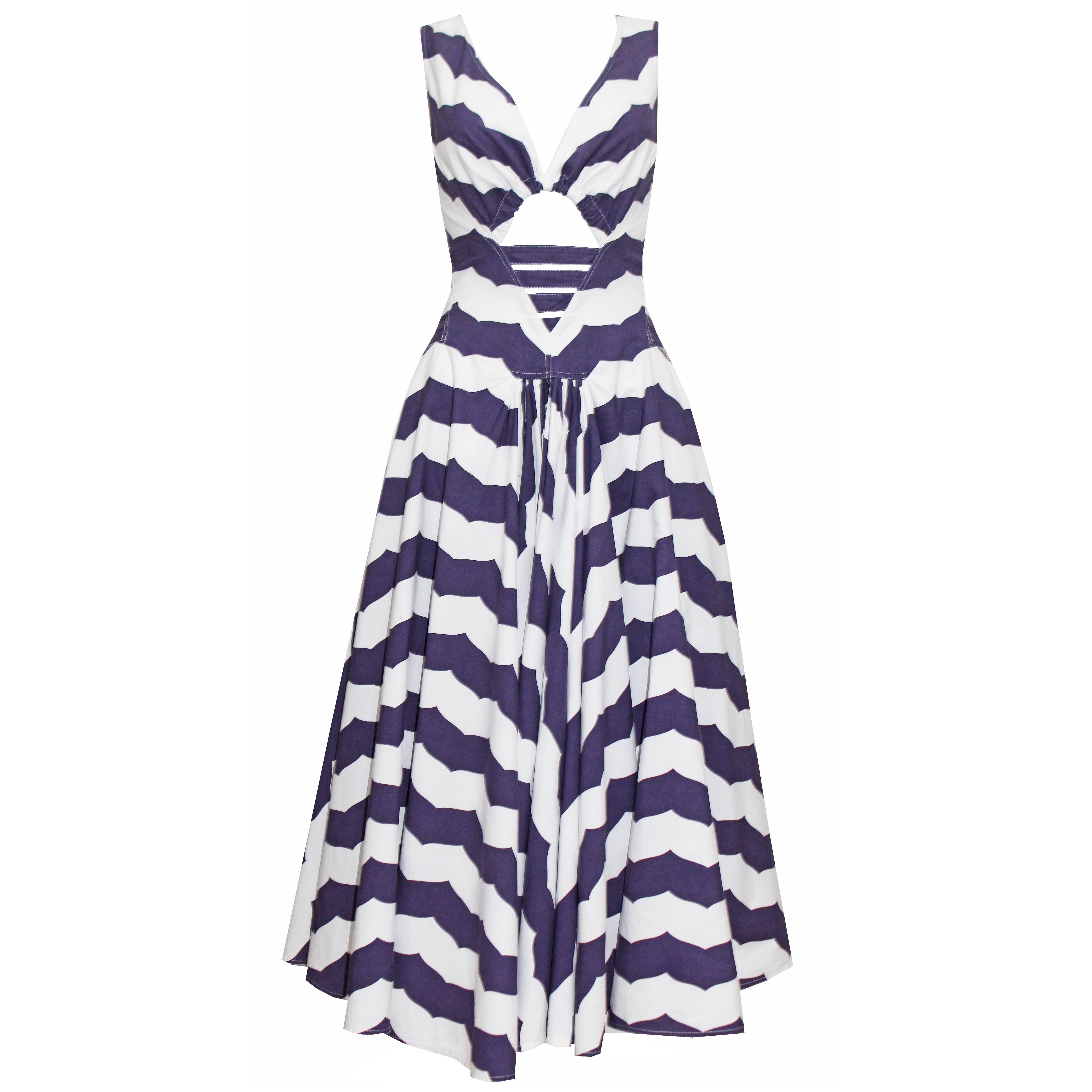 Exceptional rare Alaia Striped Cotton Cocktail Dress, Spring/Summer 1990