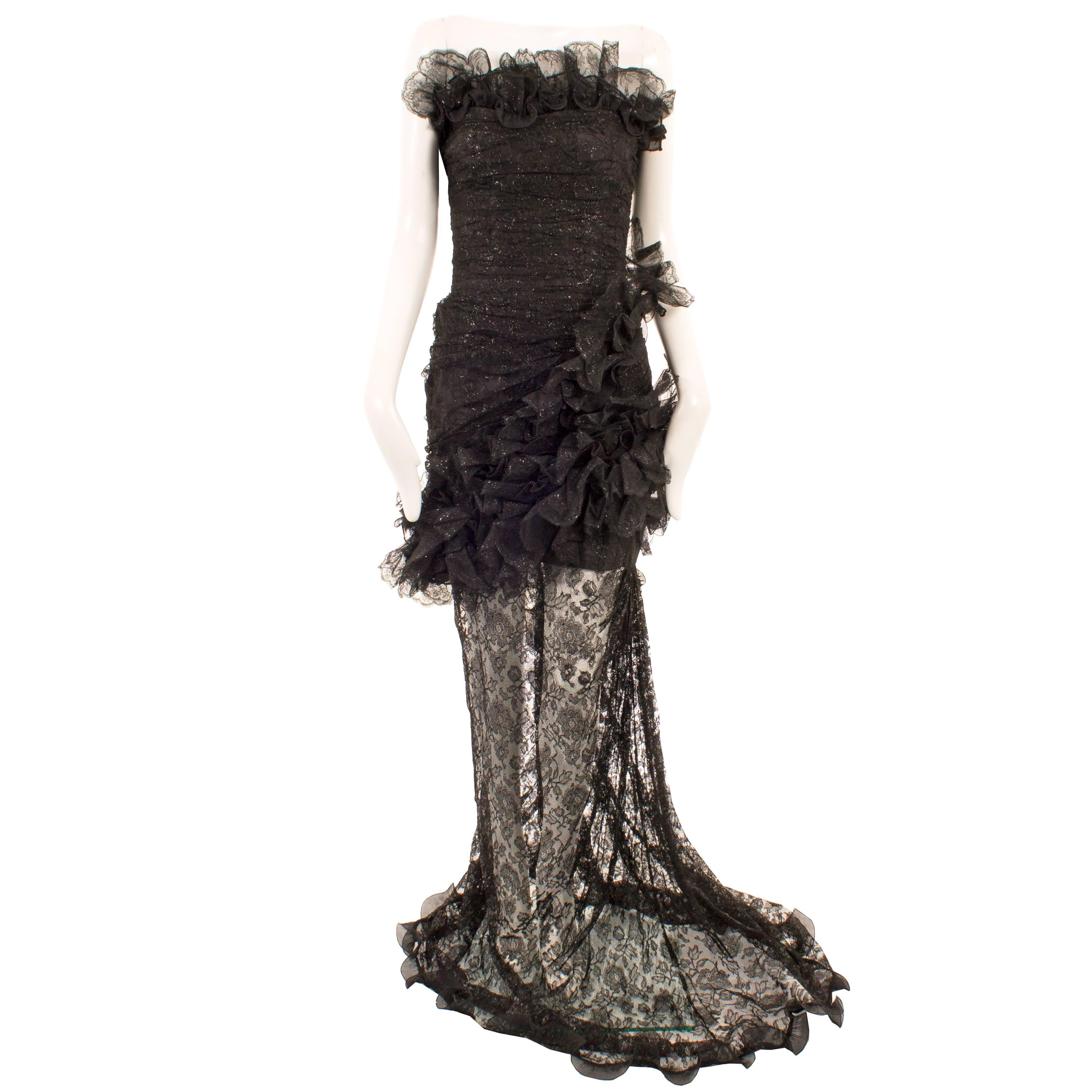 Emanuel Ungaro haute couture black strapless gown, circa 1997 For Sale