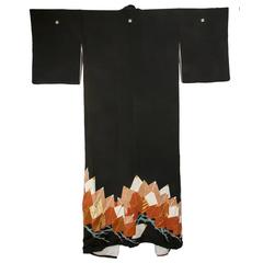 Beautiful Retro Japanese Silk Kimono C1960s