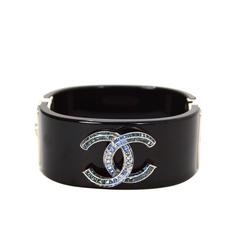 Chanel ‘15 Black Resin & Blue Crystal CC Cuff Bracelet