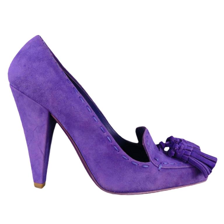 YVES SAINT LAURENT Size 6 Purple Suede Tassels Loafer - Saint GERMAN ...