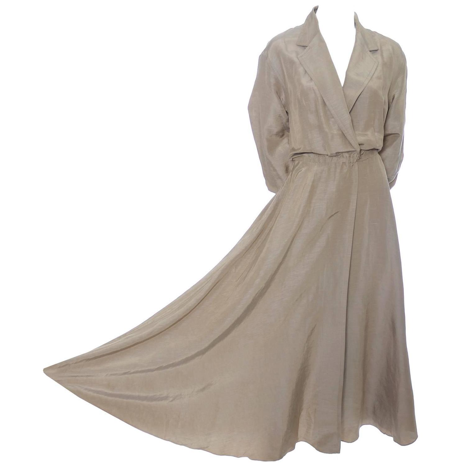 Donna Karan New York Linen Silk Vintage Dress Bronze Taupe Pockets 8 Donna Karan New York Linen Silk Vintage Dress Bronze Taupe Pockets 8 At 1stdibs