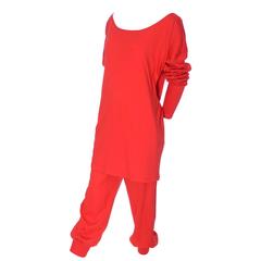 Vintage Norma Kamali Red Pants Knickers Top Sweatshirt Early Label 1980s Suit 12
