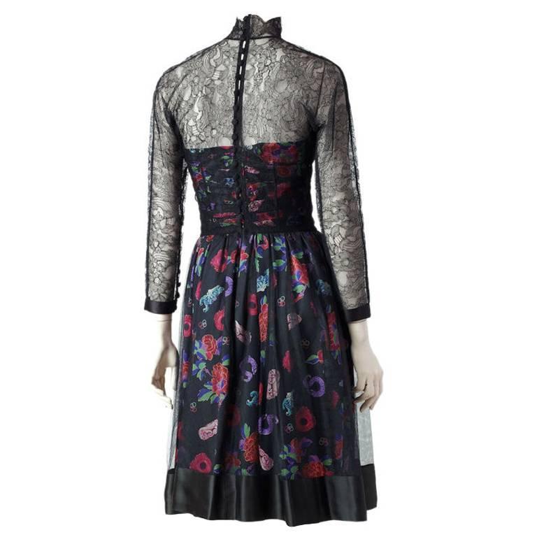 Karl Lagerfeld Lace and Printed Silk Dress + Bustier For Sale at 1stdibs
