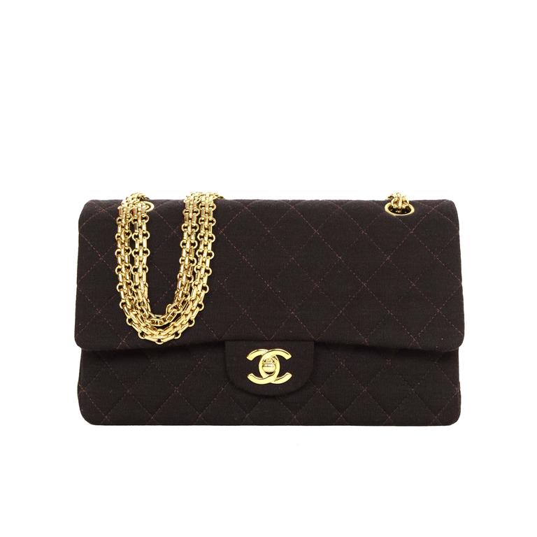 Chanel Black Quilted Jersey Medium Classic Double Flap Bag Chanel