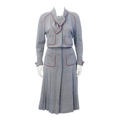1980's Chanel Grey Wool Shirtdress 10