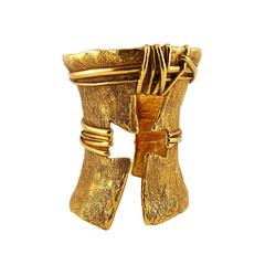 Christian Lacroix Massive Vintage Gold Textured Cut Out Cross Cuff Bracelet