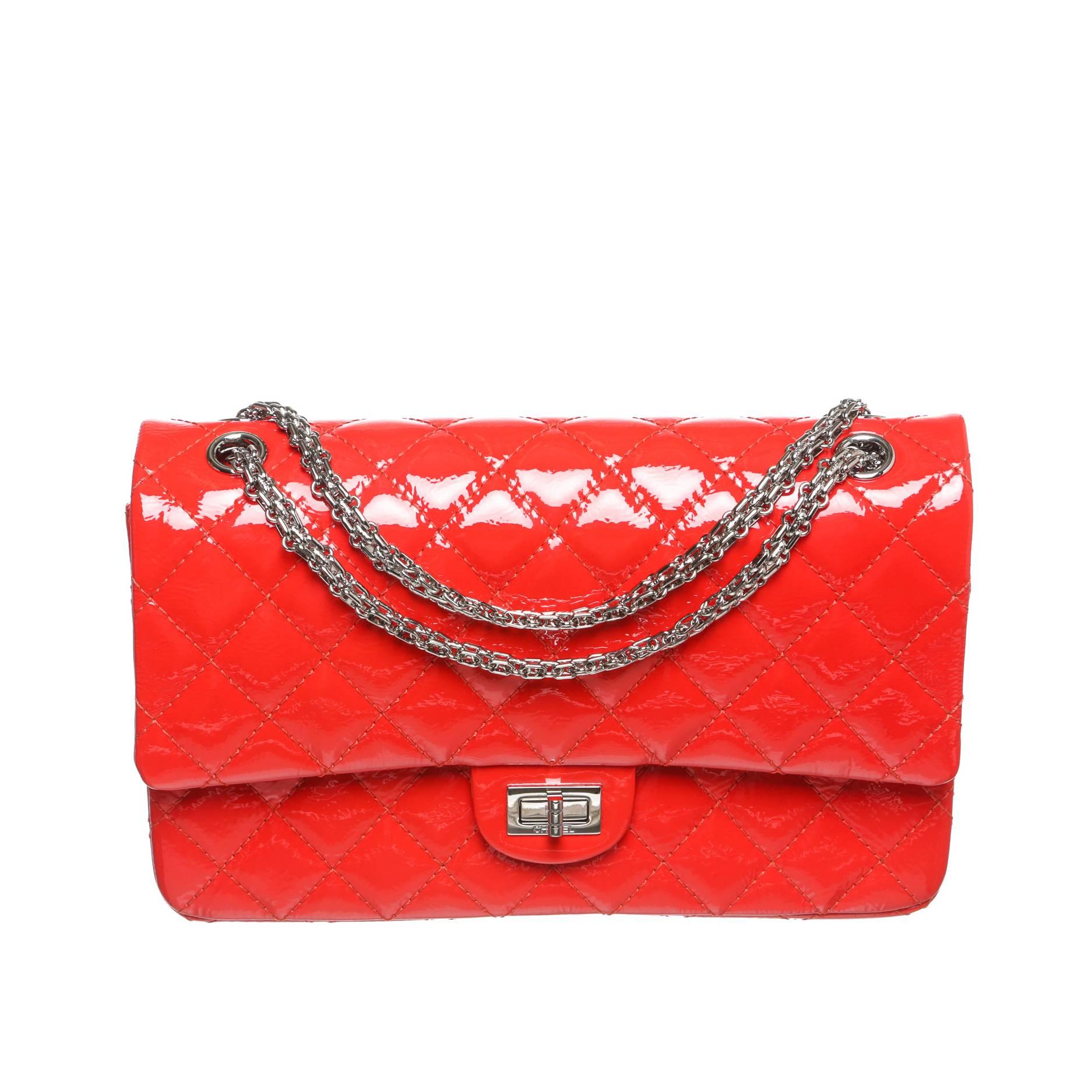Chanel Orange Patent Leather Classic Flap Reissue 255 Handbag For Sale