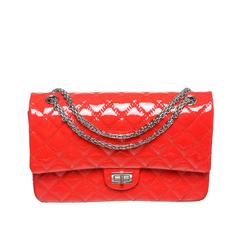 Chanel Orange Patent Leather Classic Flap Reissue 255 Handbag