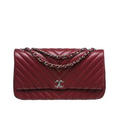Chanel Burgundy Chevron Lambskin Jumbo Classic Flap Handbag