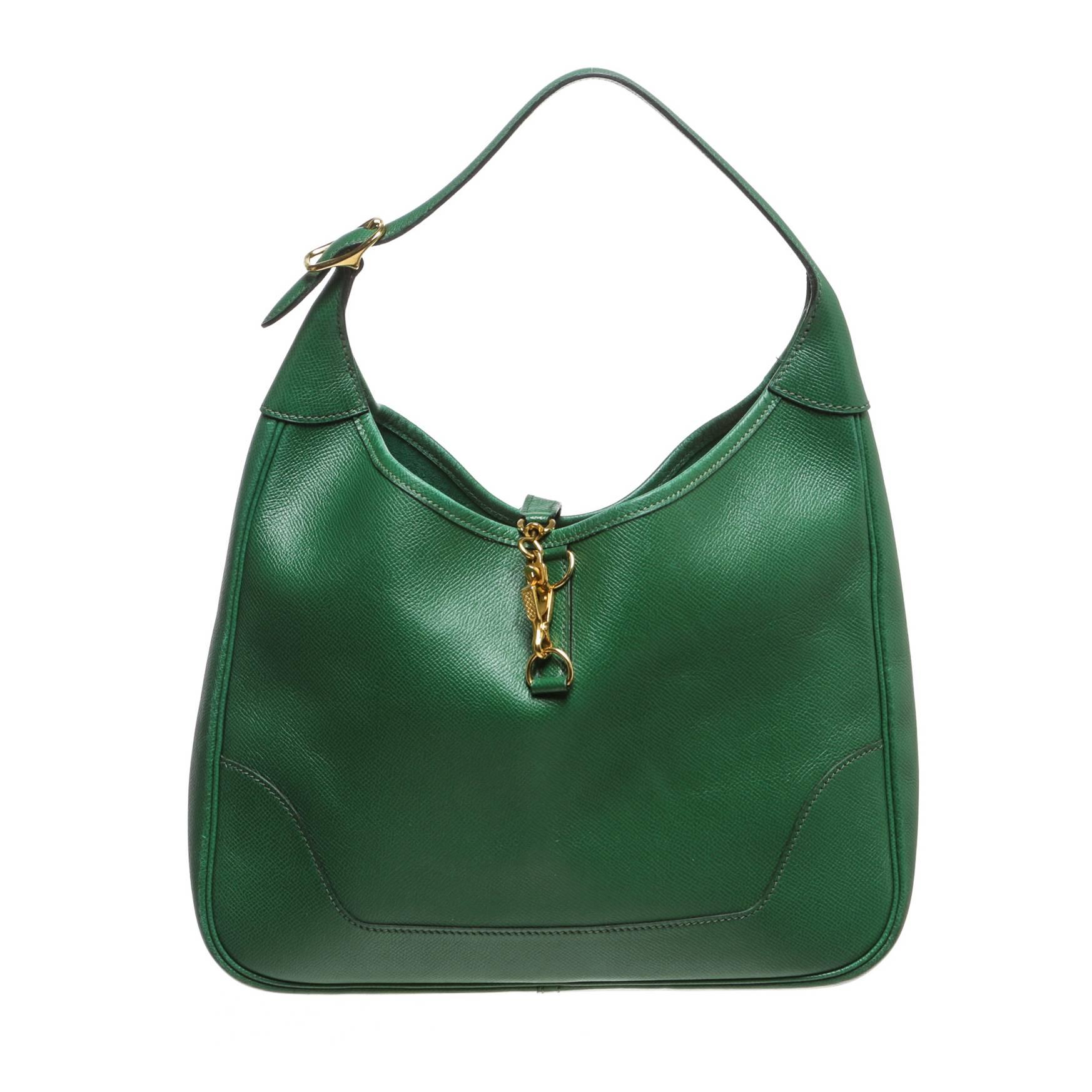 Hermes Vert Bengale Leather Trim Shoulder Handbag For Sale