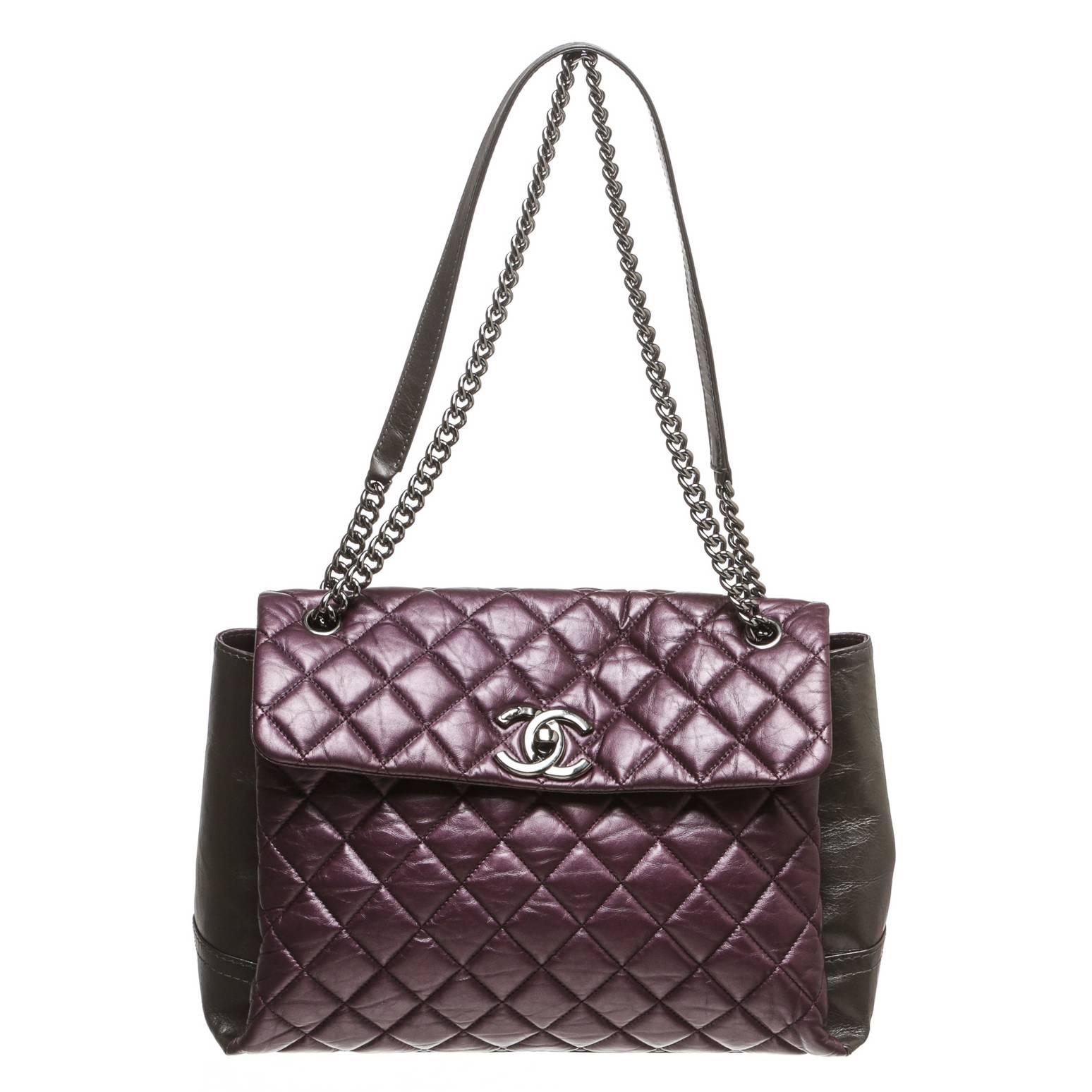 Chanel Purple and Gray Lambskin Lady Pearly Flap Handbag For Sale