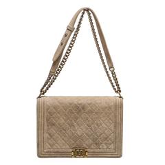 Chanel Beige Distressed Leather Large Boy Bag Handbag