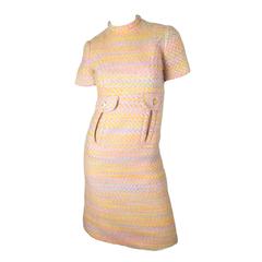 1960s Bill Blass Pastel Wool Dress with Front Pockets