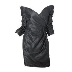 Scaasi Black Taffeta Off the Shoulder Cocktail Dress - sale 12