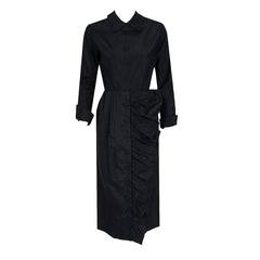 1954 Christian Dior Original Black Silk-Taffeta Asymmetric Ruffle Cocktail Dress