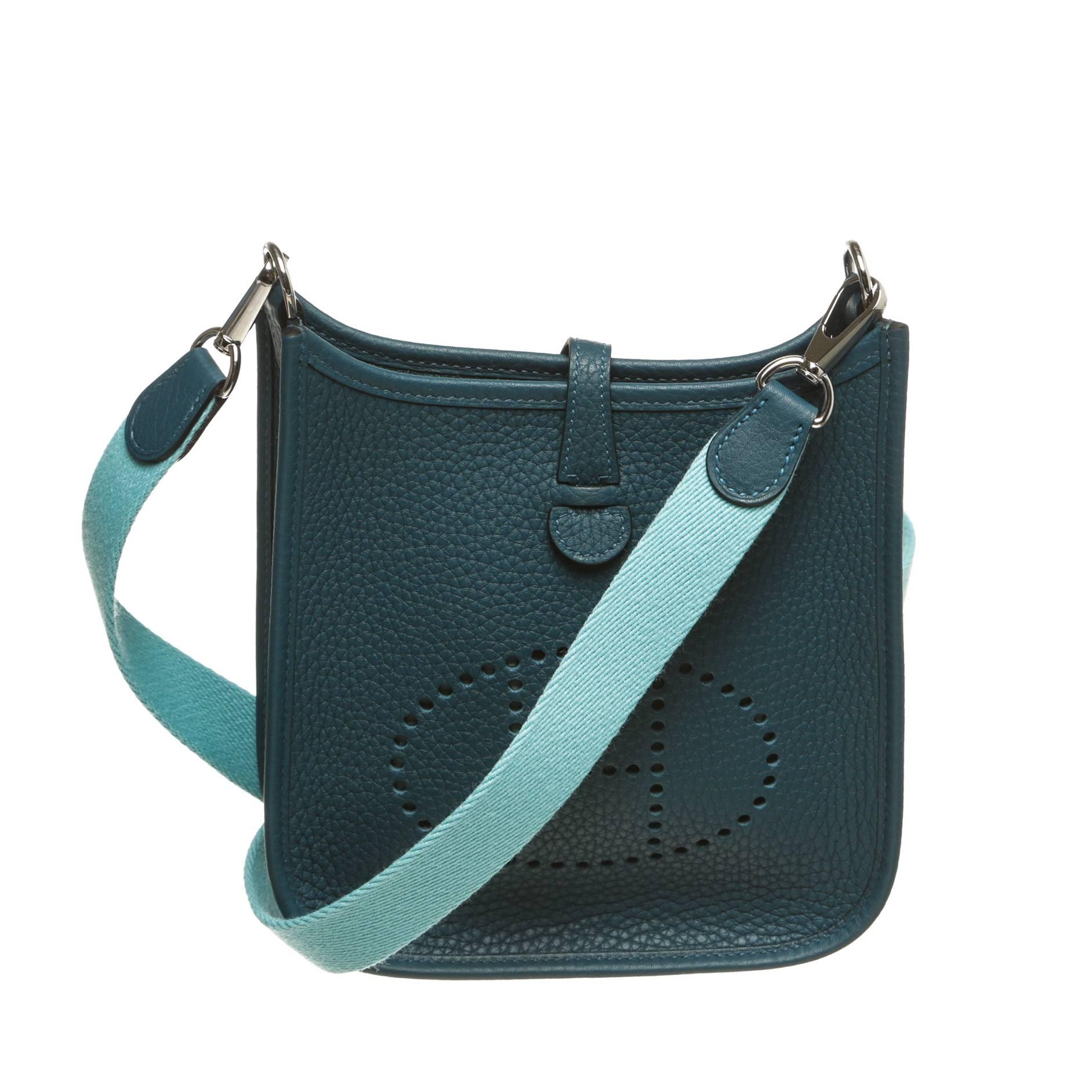 Hermes Blue Togo Leather Evelyne TPM Handbag