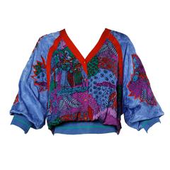 Diane Fres Retro Silk Patchwork Print Bohemian Pullover Blouse Top