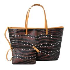Etro Burgundy Paisley Striped Tote with pouch