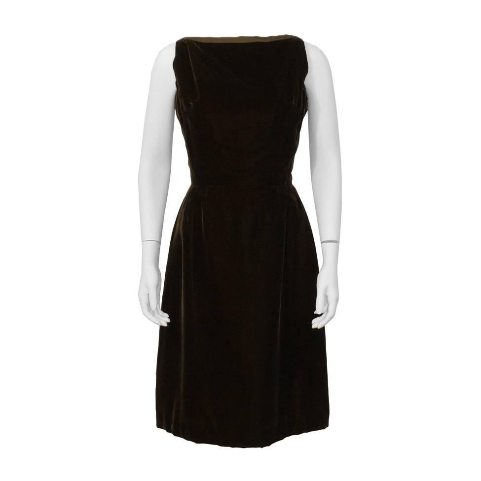 1960's Christian Dior London Brown Velvet Cocktail Dress