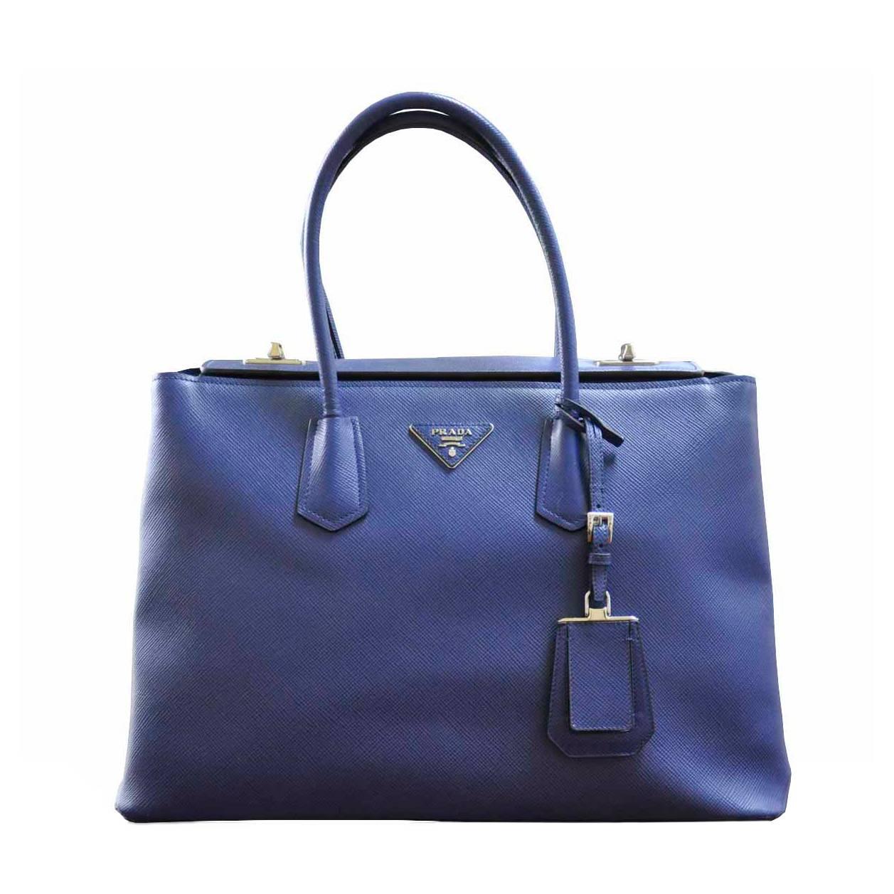 Prada Saffiano Cuir Twin Bag Blue Leather Tote Handbag