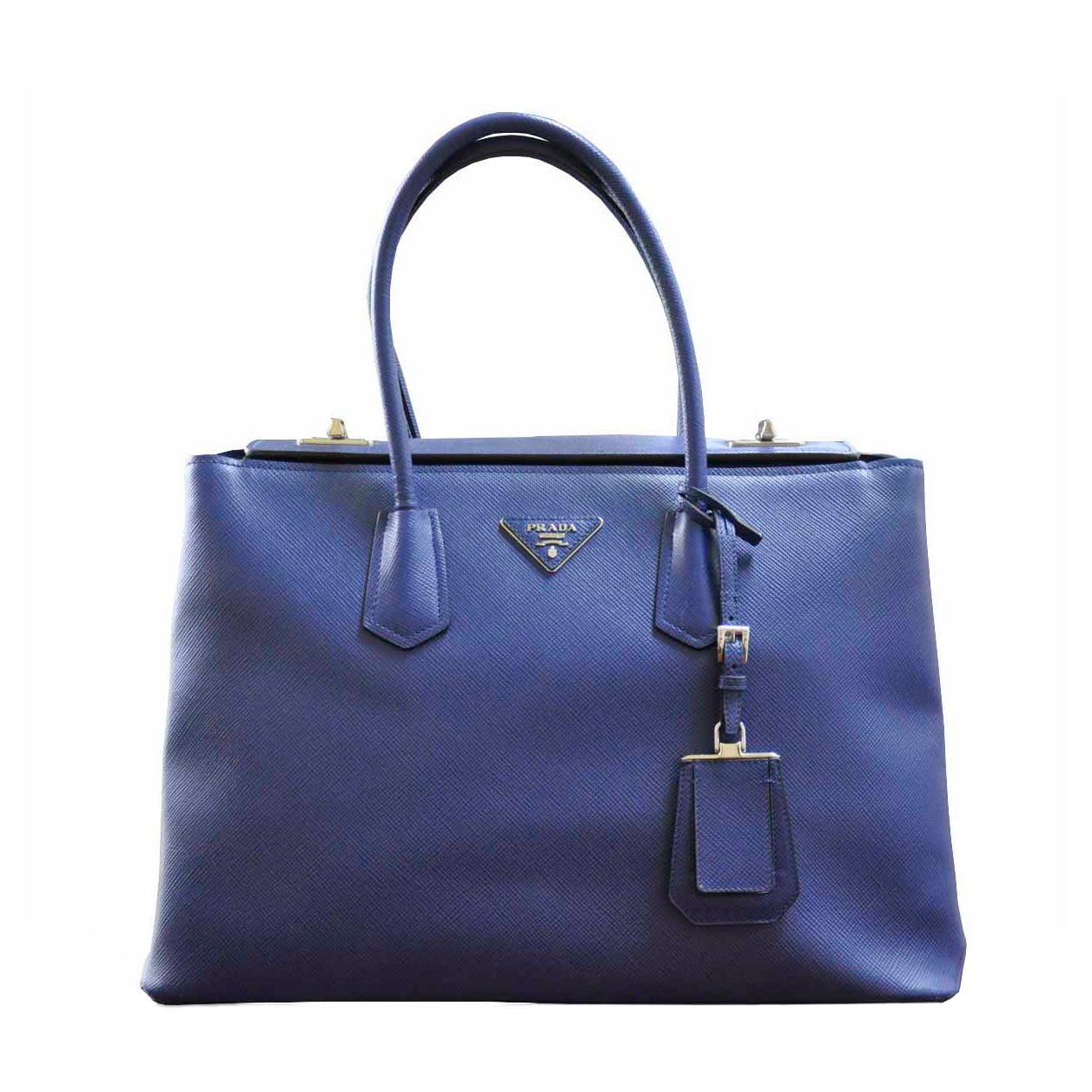 Prada Saffiano Cuir Twin Bag Blue Leather Tote Handbag at 1stDibs