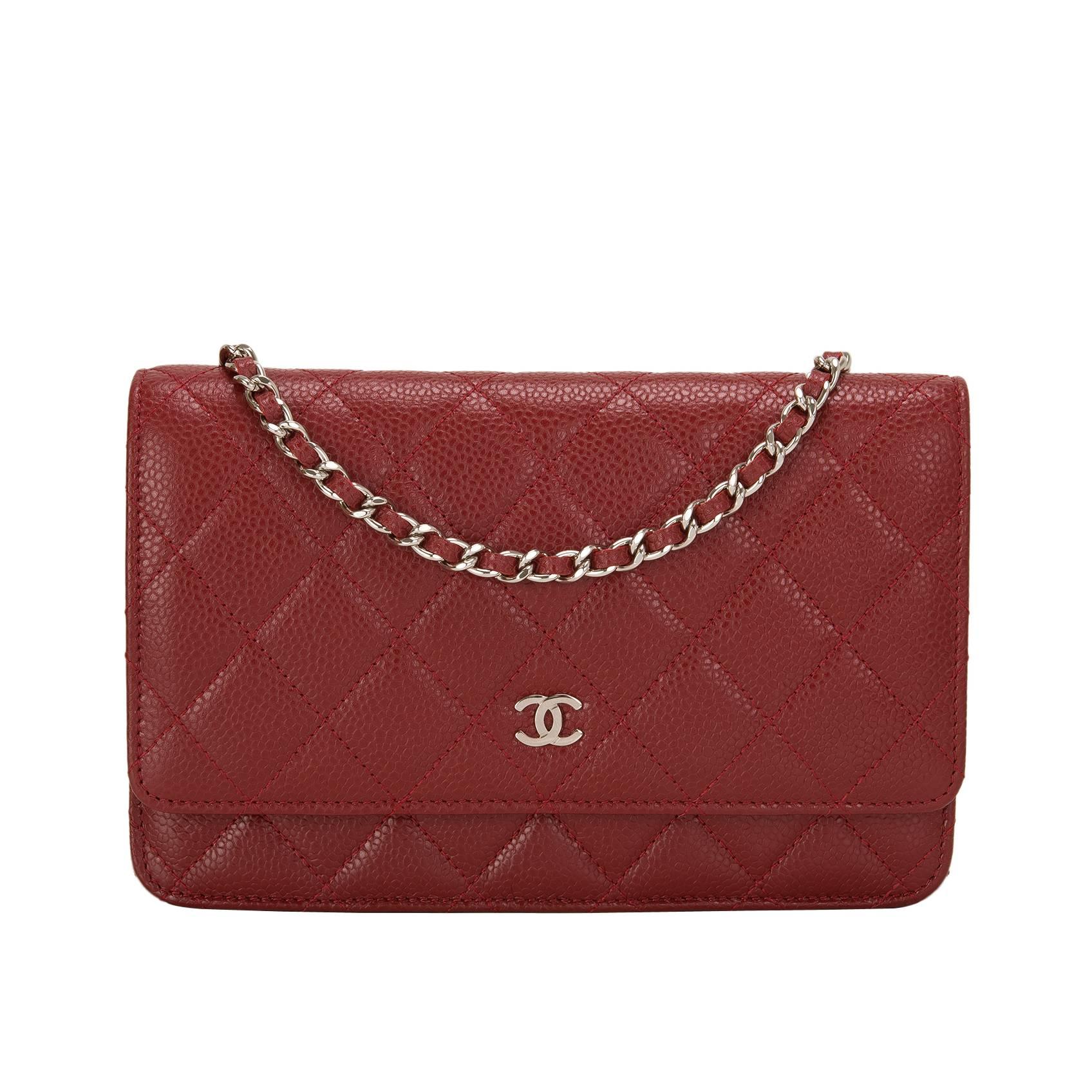 Chanel Dark Red Quilted Caviar Wallet On Chain (WOC)