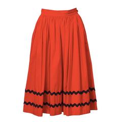 1970's Yves Saint Laurent YSL Red Skirt with Black Chevron Detailing