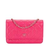 Chanel Fuchsia Pink Classic Quilted Caviar Wallet On Chain (WOC