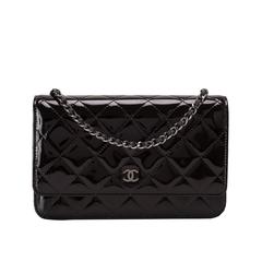 Chanel Black Classic Quilted Patent Wallet On Chain (WOC)