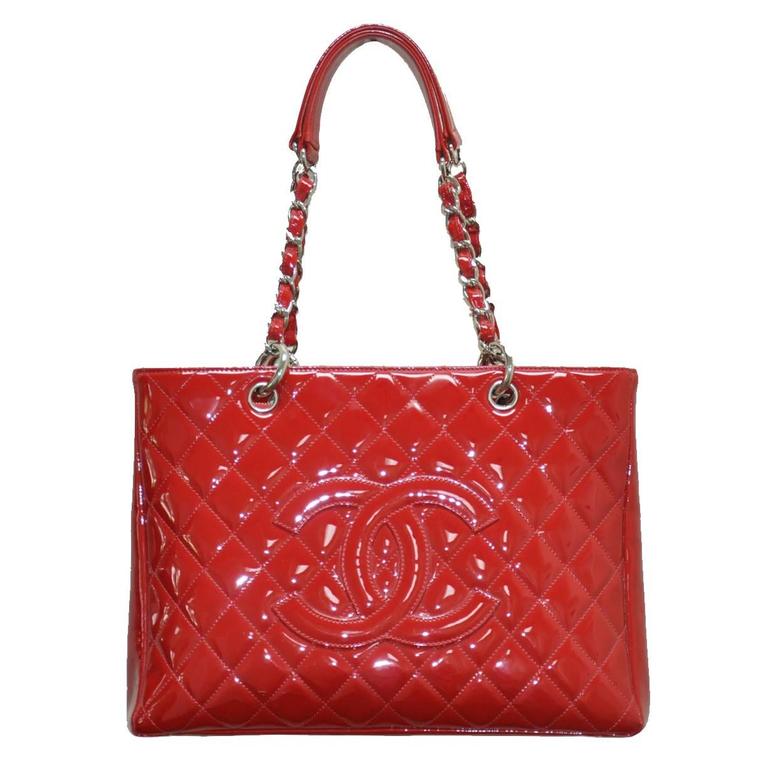 Chanel Red Patent Leather Grand Shopper Tote GST Handbag at 1stDibs