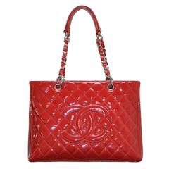 Chanel Red Patent Leather Grand Shopper Tote GST Handbag