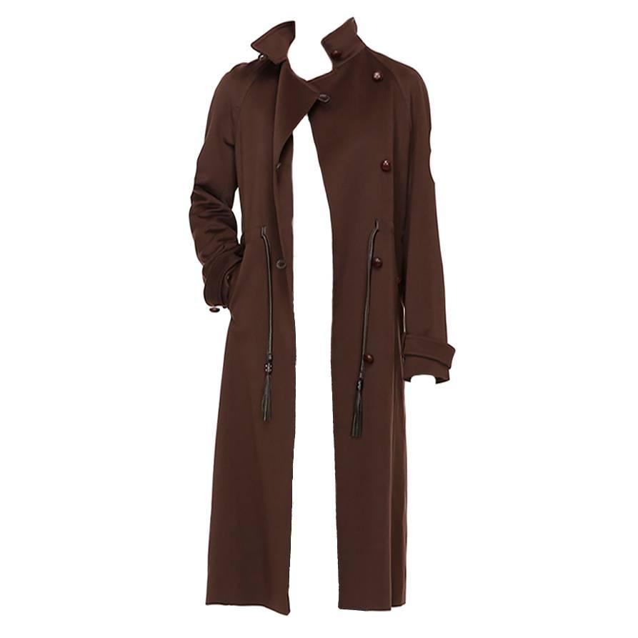 YSL, Yves Saint Laurent Brown Wool Long Coat For Sale